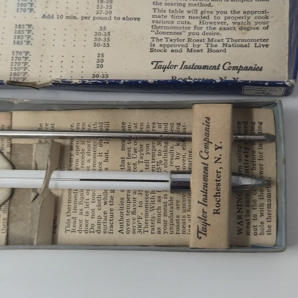 Vintage Taylor Roast Meat Thermometer And Skewer in Original Box